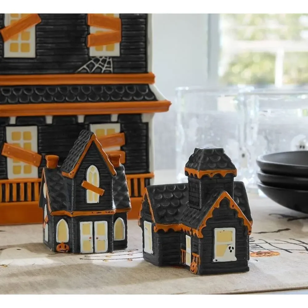NEW Pottery Barn Halloween Haunted Spooky House Salt & Pepper Shaker Set NWB